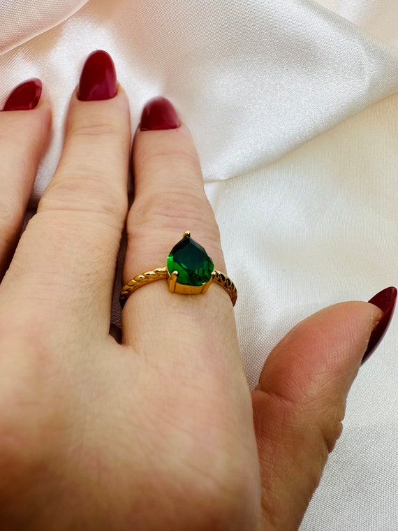 Emerald Pear Cut Ring