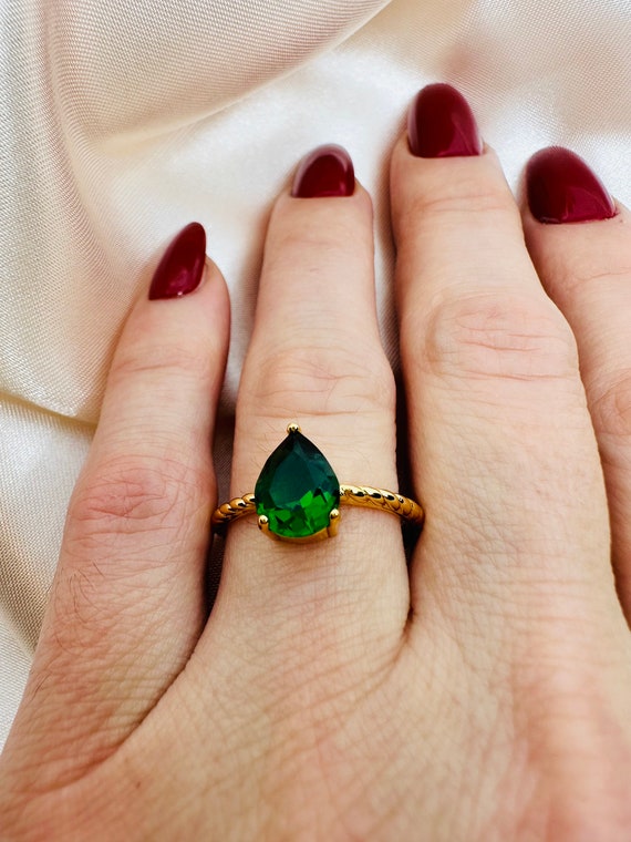 Emerald Pear Cut Ring