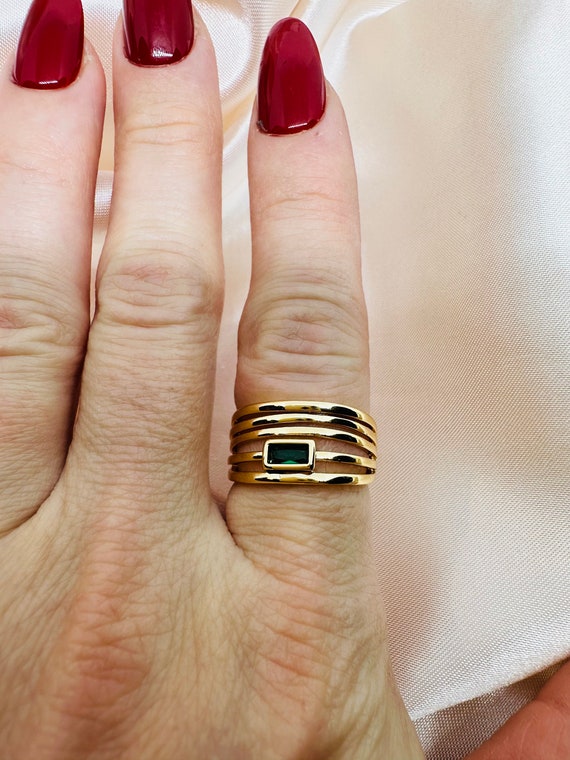 Three Layered Emerald Ring