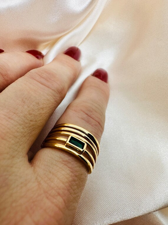 Three Layered Emerald Ring