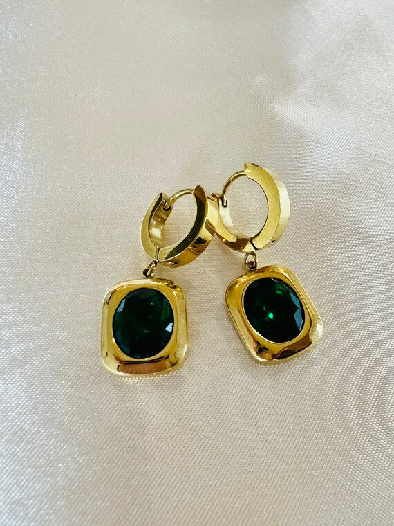 Dangle Drop Emerald Earrings