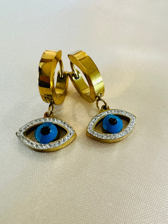 Blue Evil Eye Dangle Earrings