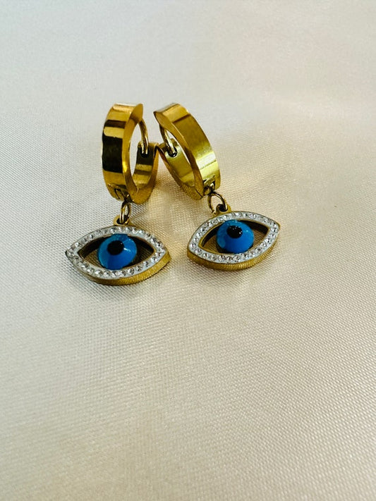 Blue Evil Eye Dangle Earrings