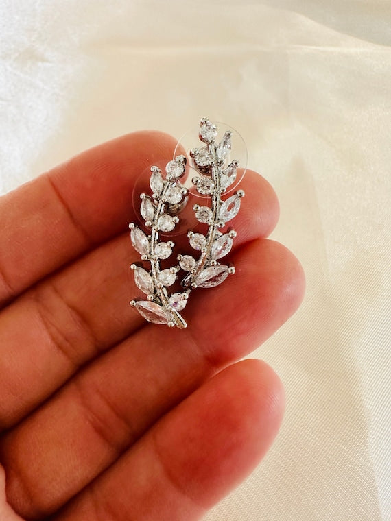 Cz Leaf Stud Earrings