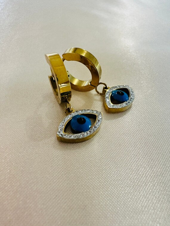 Blue Evil Eye Dangle Earrings