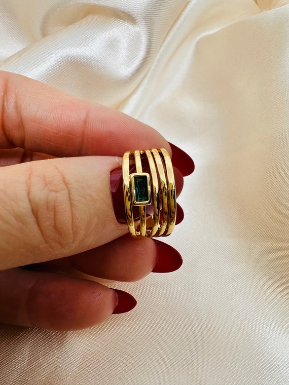 Three Layered Emerald Ring