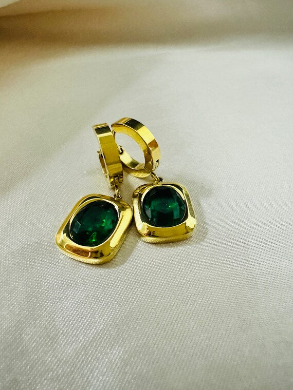 Dangle Drop Emerald Earrings