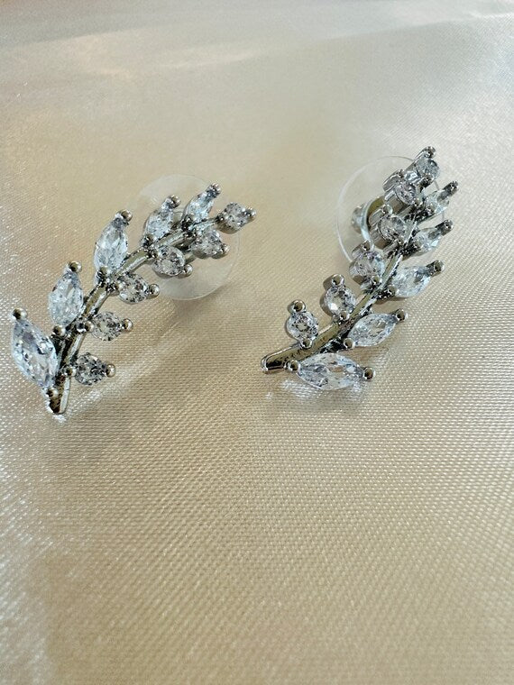 Cz Leaf Stud Earrings