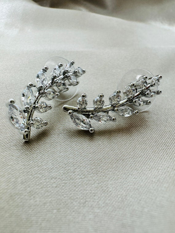 Cz Leaf Stud Earrings