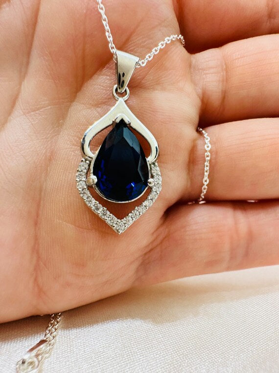 Ocean Sapphire Elegant Teardrop Necklace