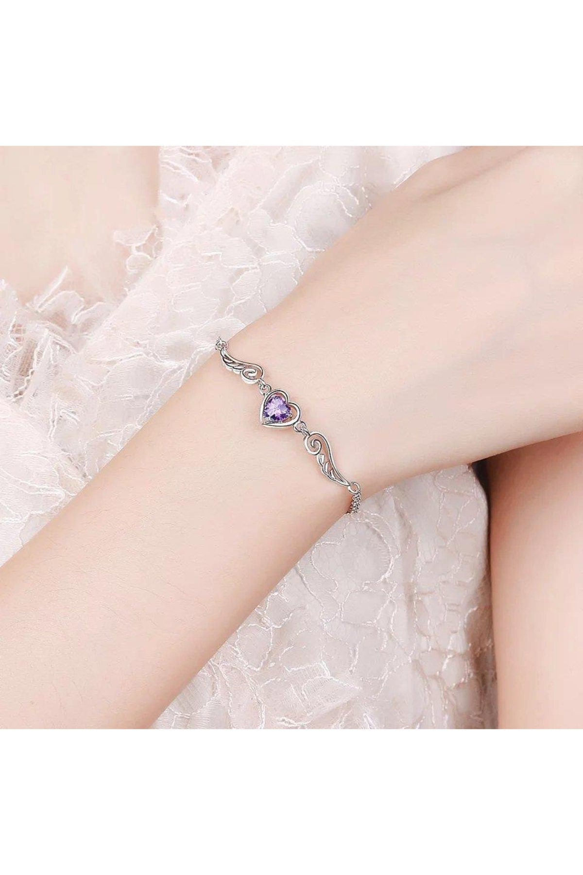 Amy Amethyst  Angel Wing Heart Bracelet