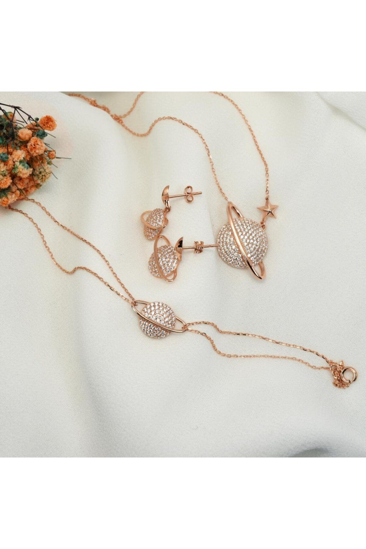 Rose Gold Planet Necklace Set