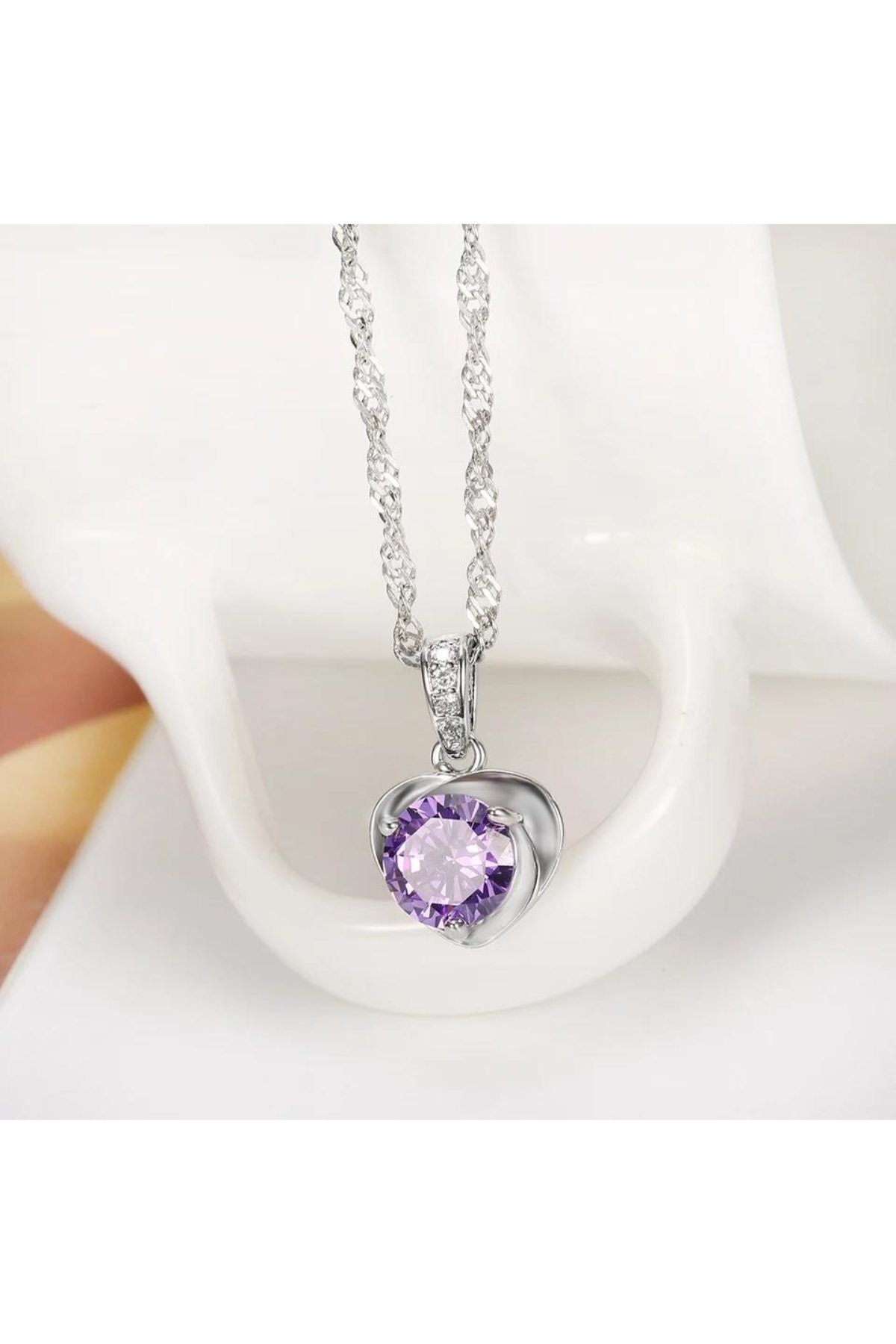 Abbey Amethyst Minimalist Heart Silver Necklace