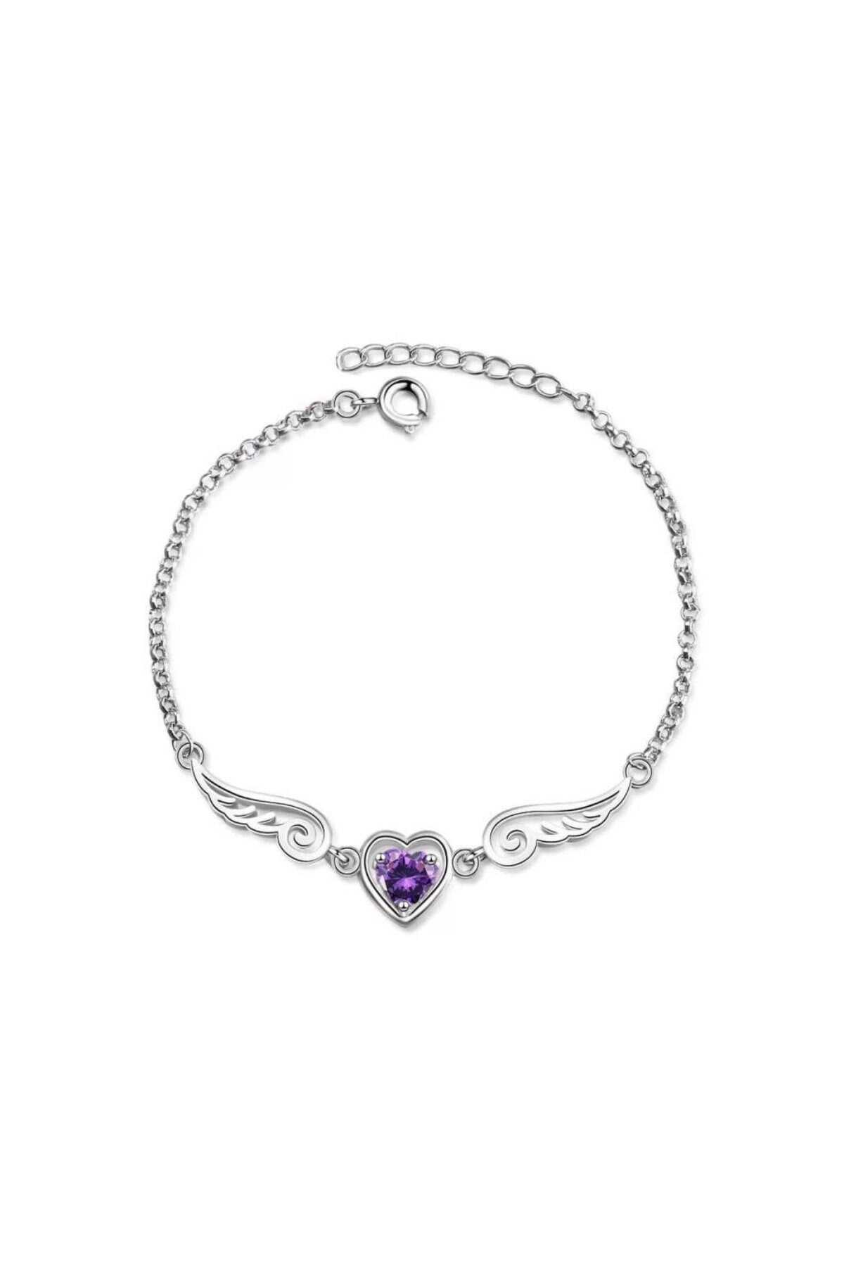 Amy Amethyst  Angel Wing Heart Bracelet