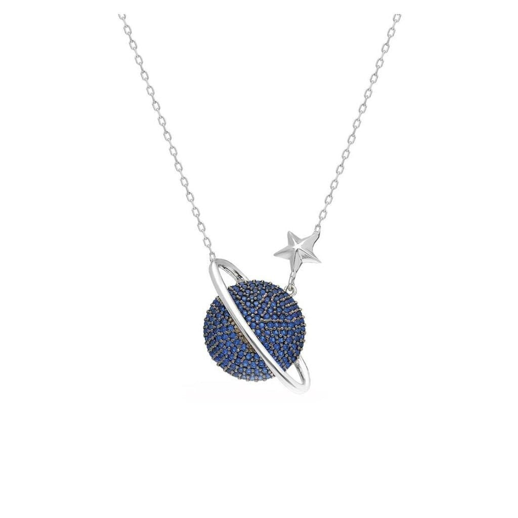 Blue Stone Silver Planet Necklace