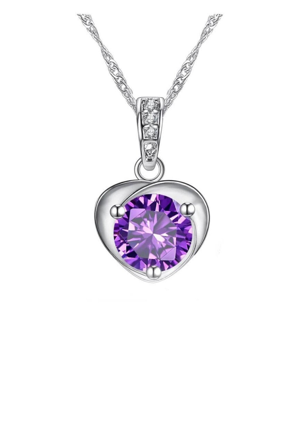 Abbey Amethyst Minimalist Heart Silver Necklace