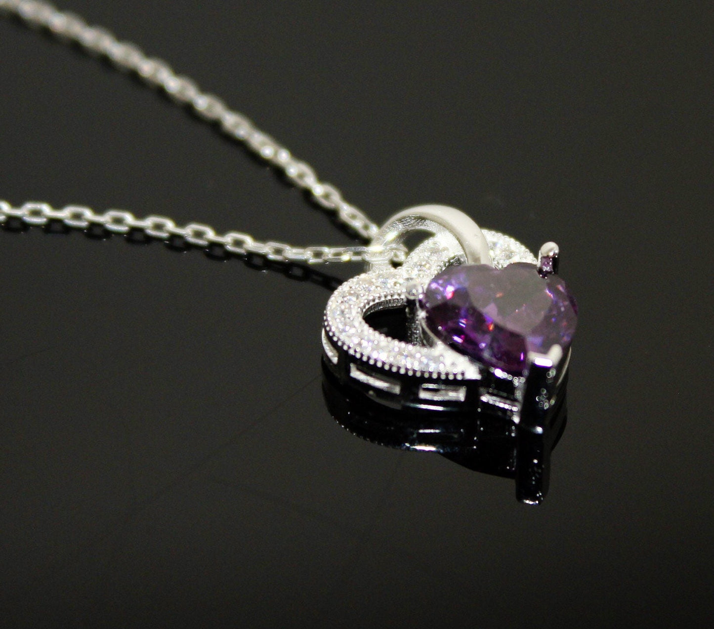 Alessi Amethyst Double Heart Necklace with Bracelet Option