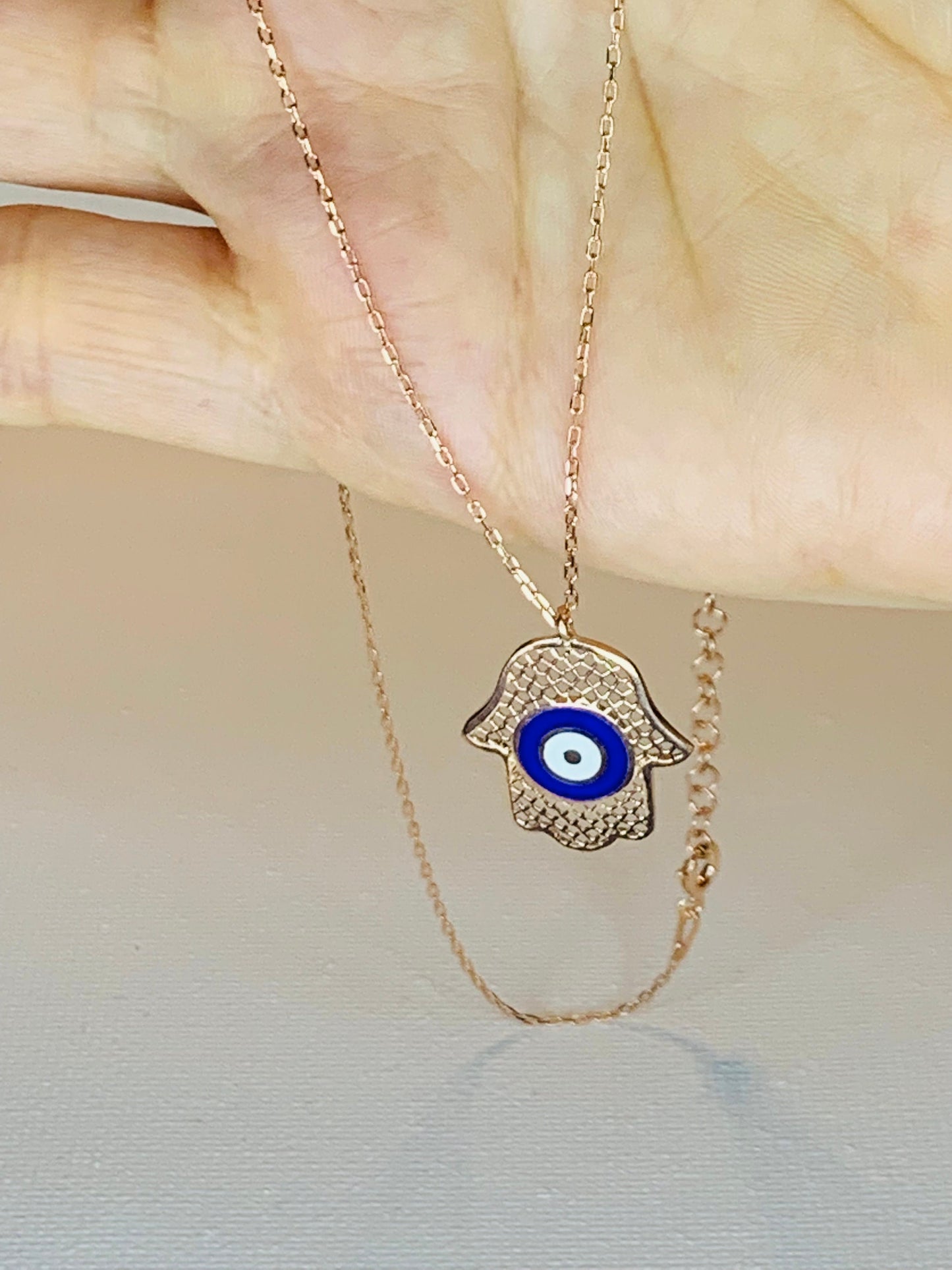 Hamsa Hand Dainty Necklace with Evil Eye