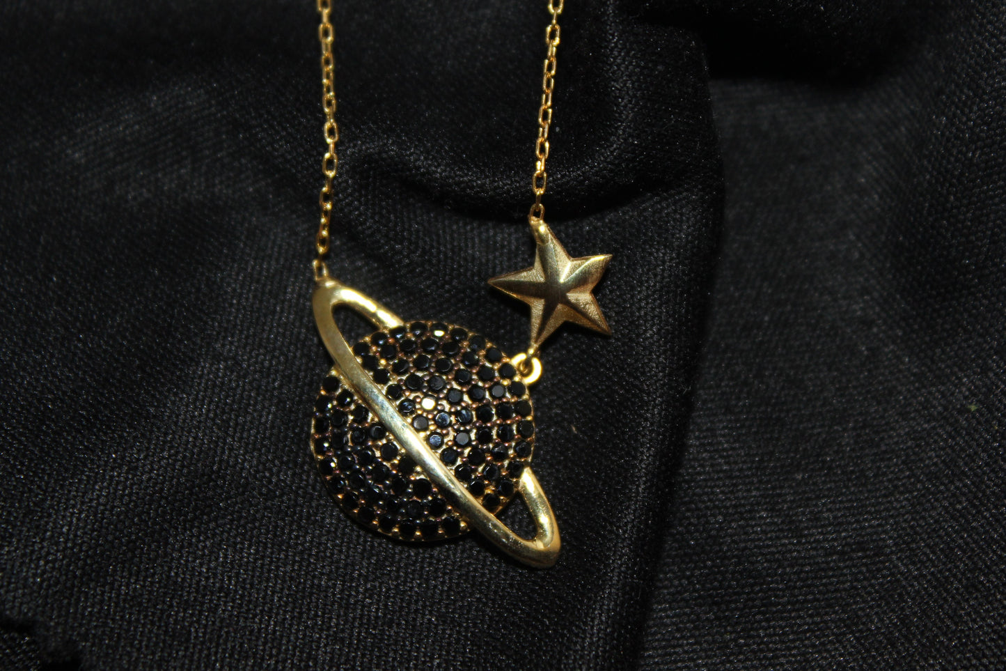 Black Stone Gold Planet Necklace