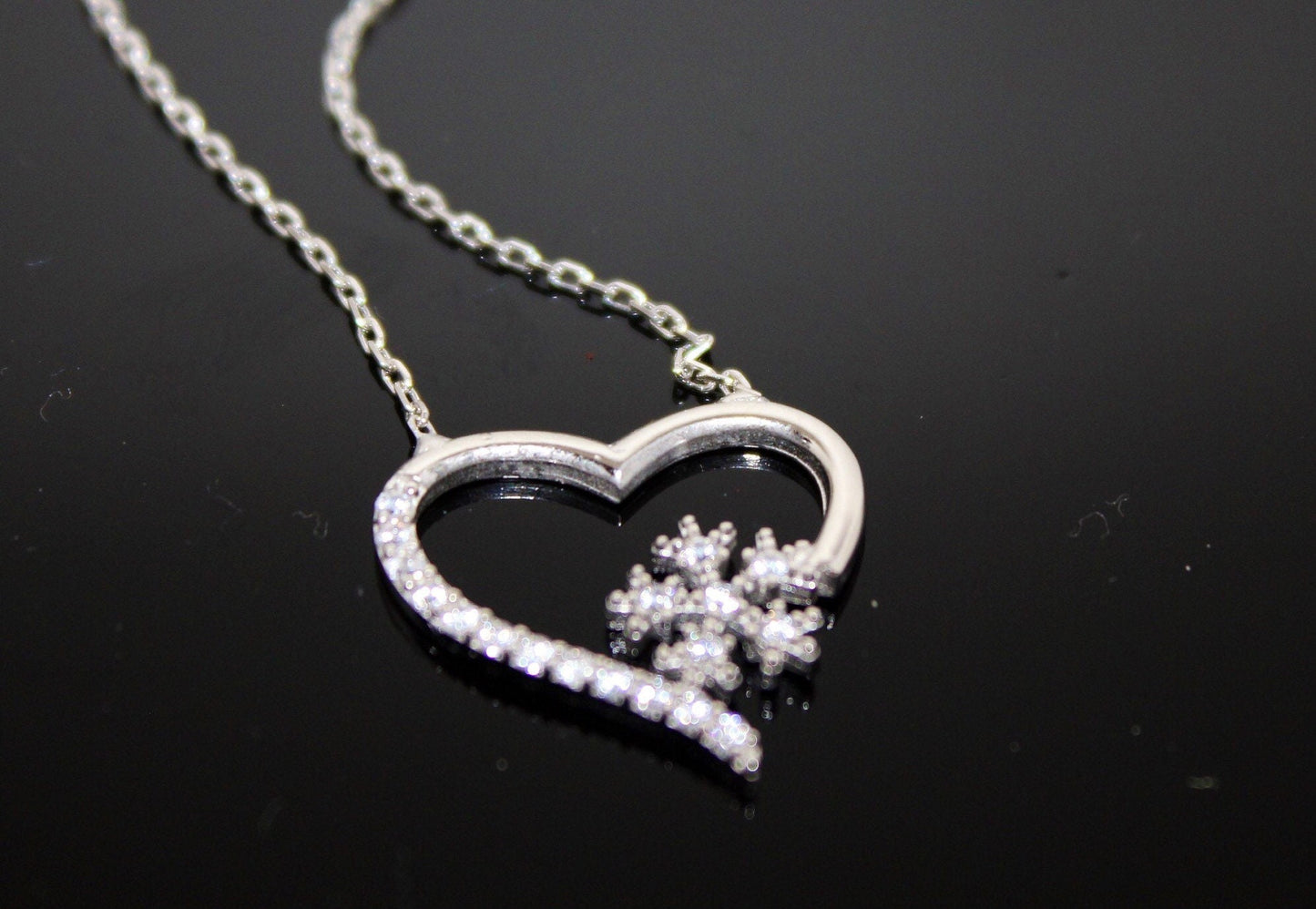 Snowflake  Heart Necklace