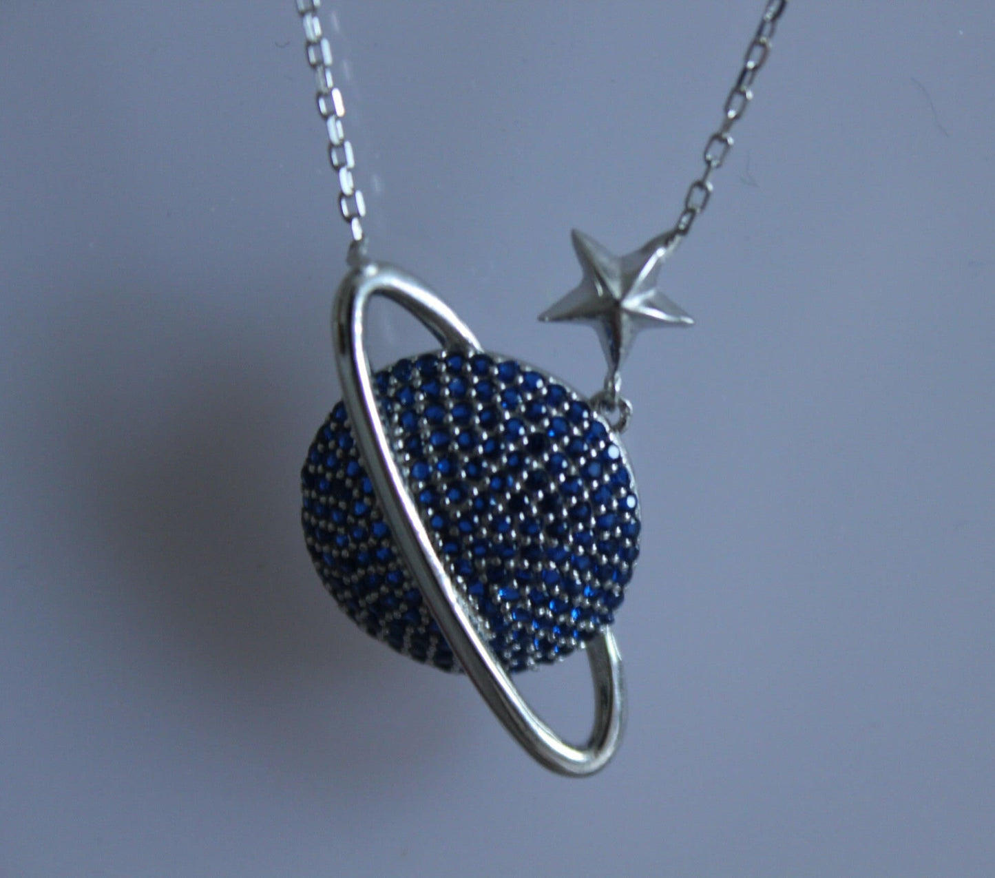 Blue Stone Silver Planet Necklace