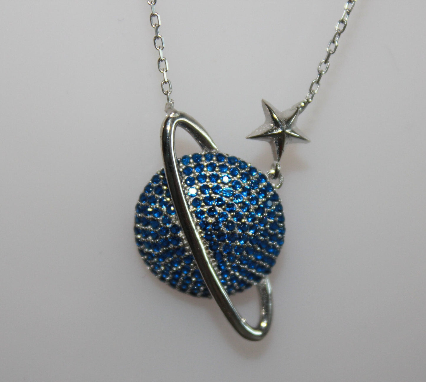 Blue Stone Silver Planet Necklace