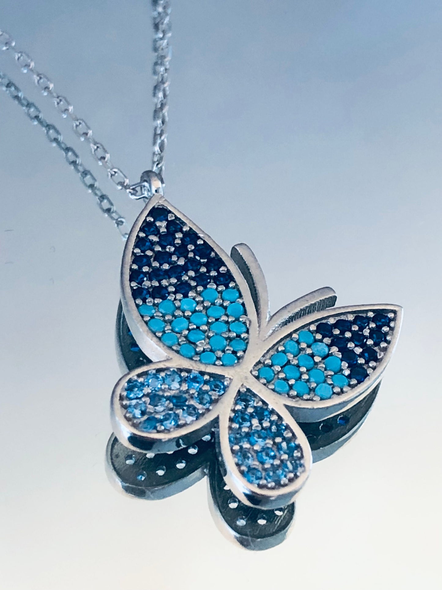 Blue Butterfly Silver Necklace