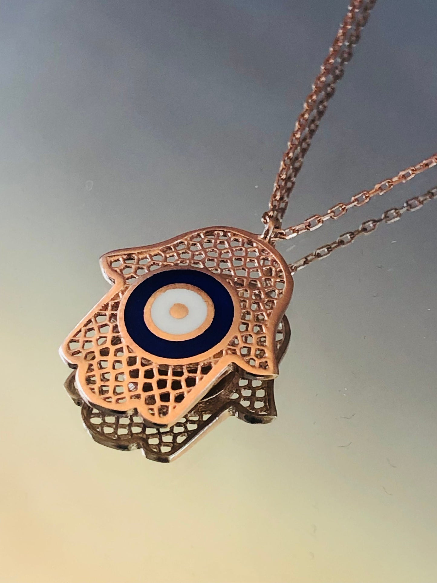 Hamsa Hand Dainty Necklace with Evil Eye