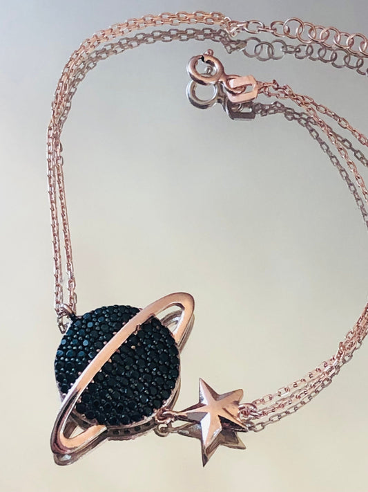 Rose Gold Black Stone Planet Bracelet