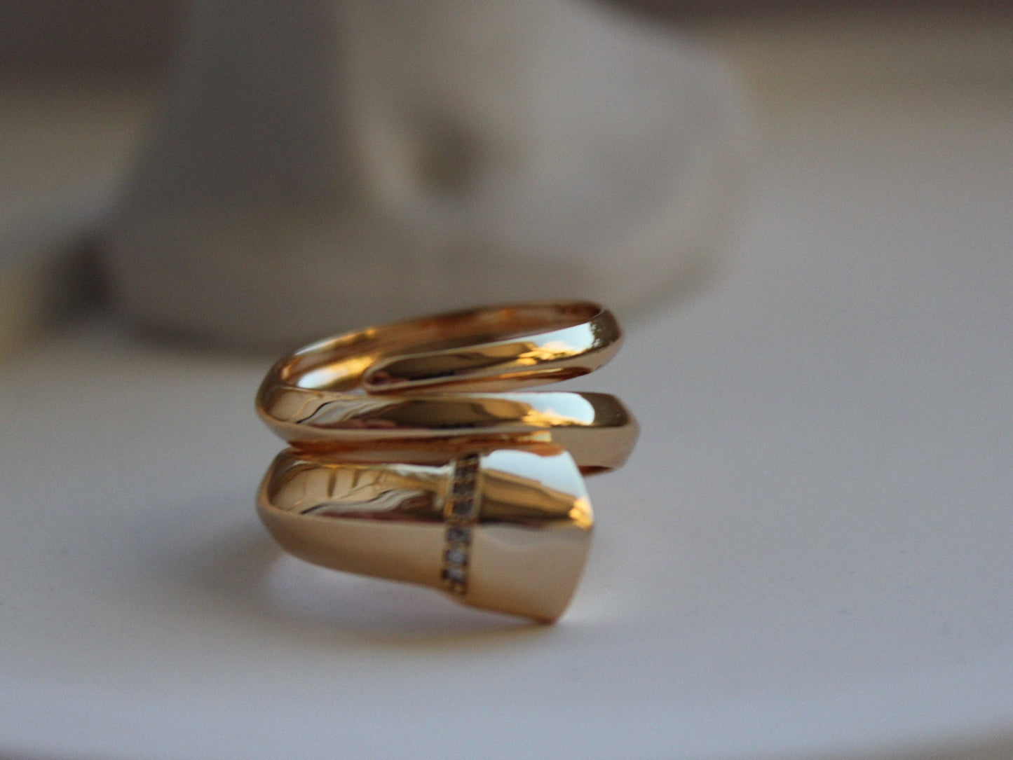 Three Layered Gold Plated Adjustable Ring