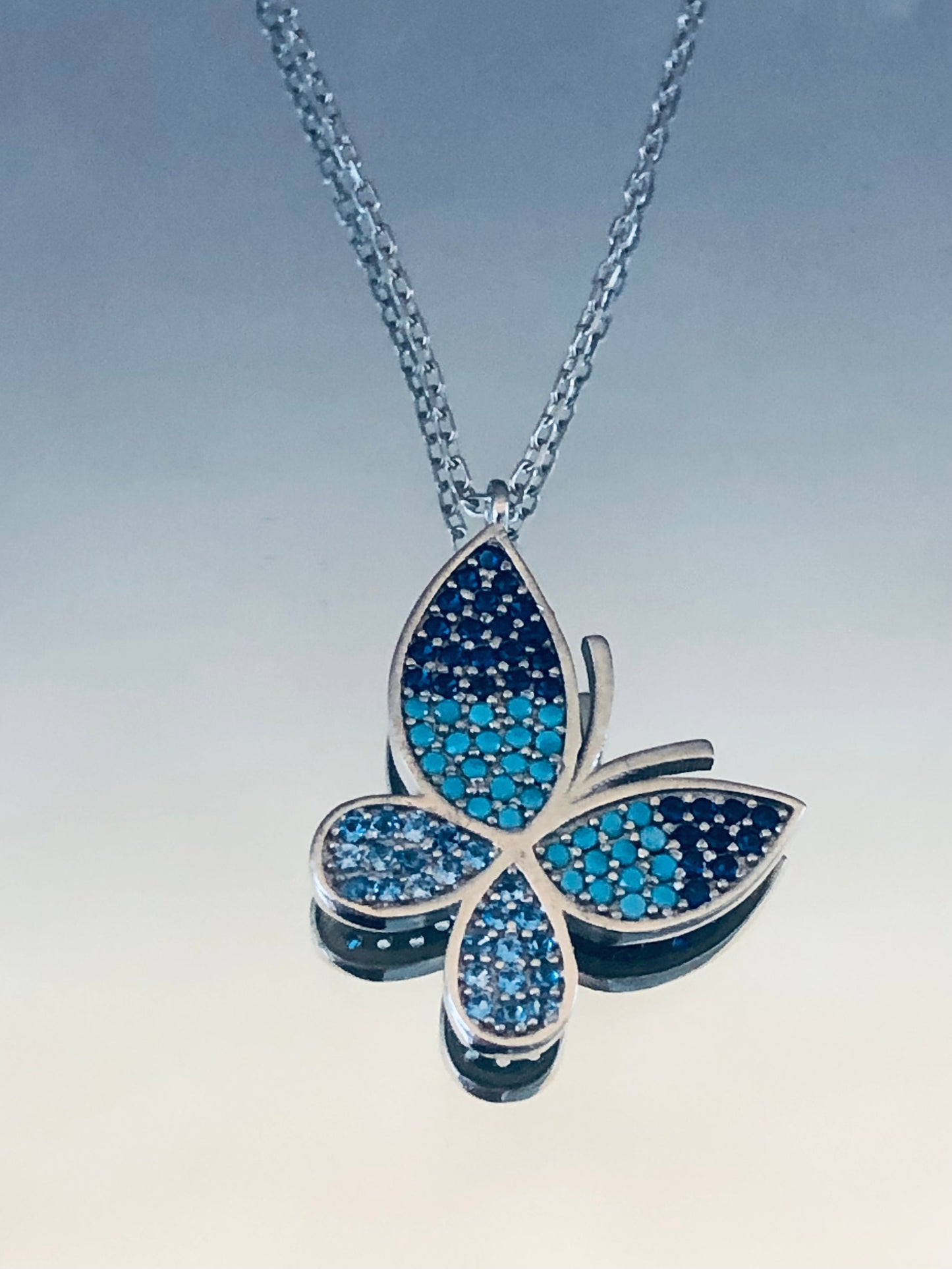 Blue Butterfly Silver Necklace