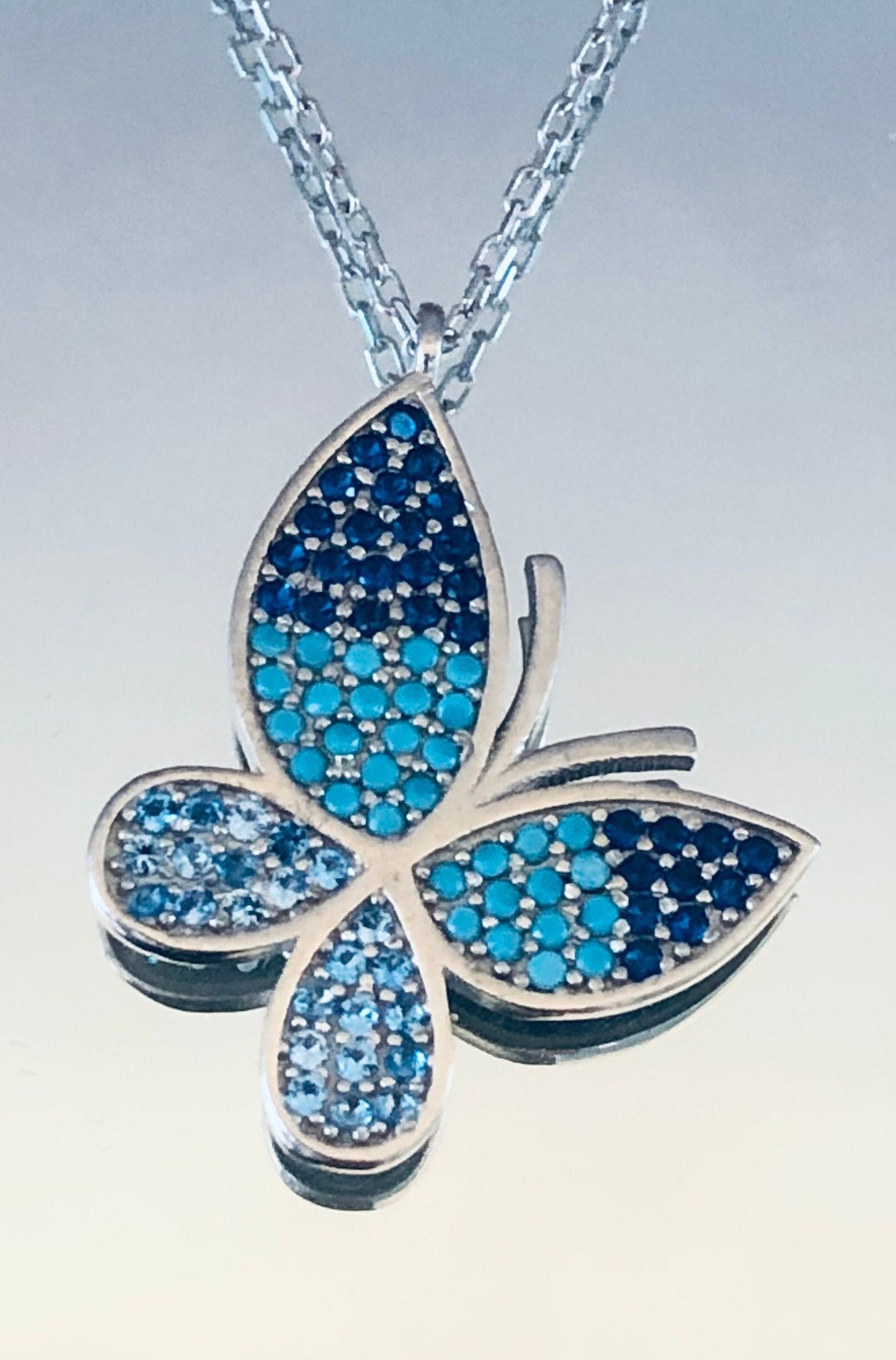Blue Butterfly Silver Necklace