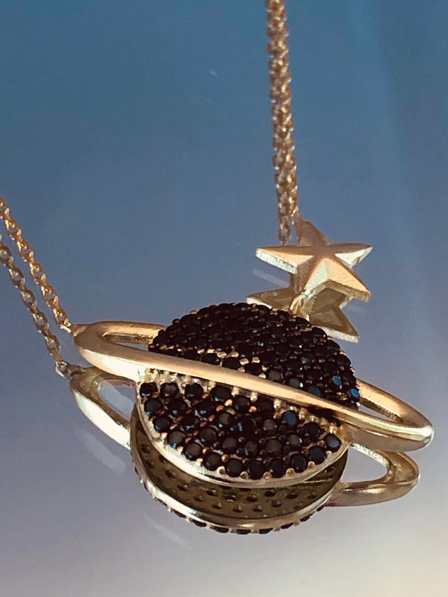 Black Stone Gold Planet Necklace