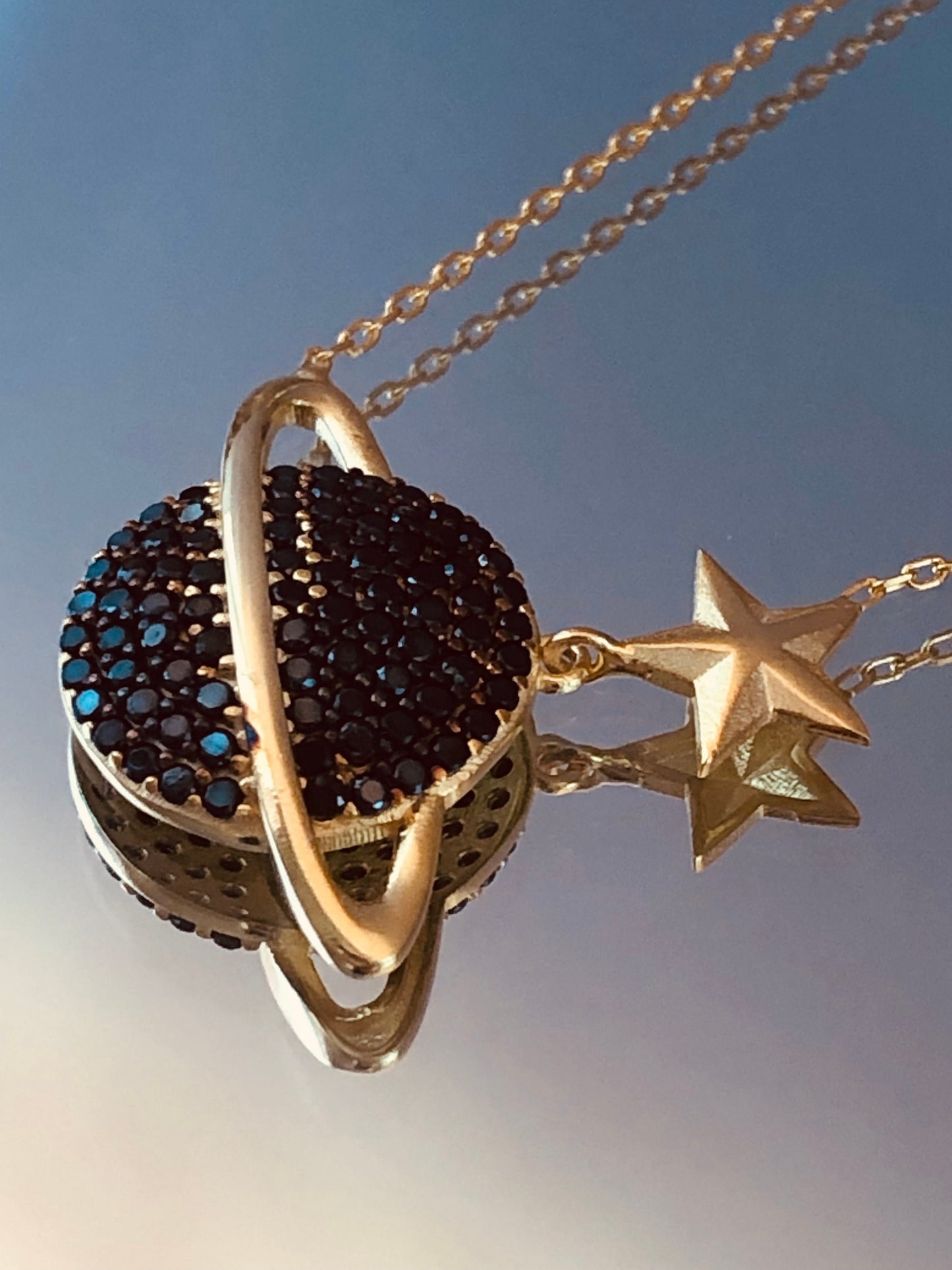 Black Stone Gold Planet Necklace