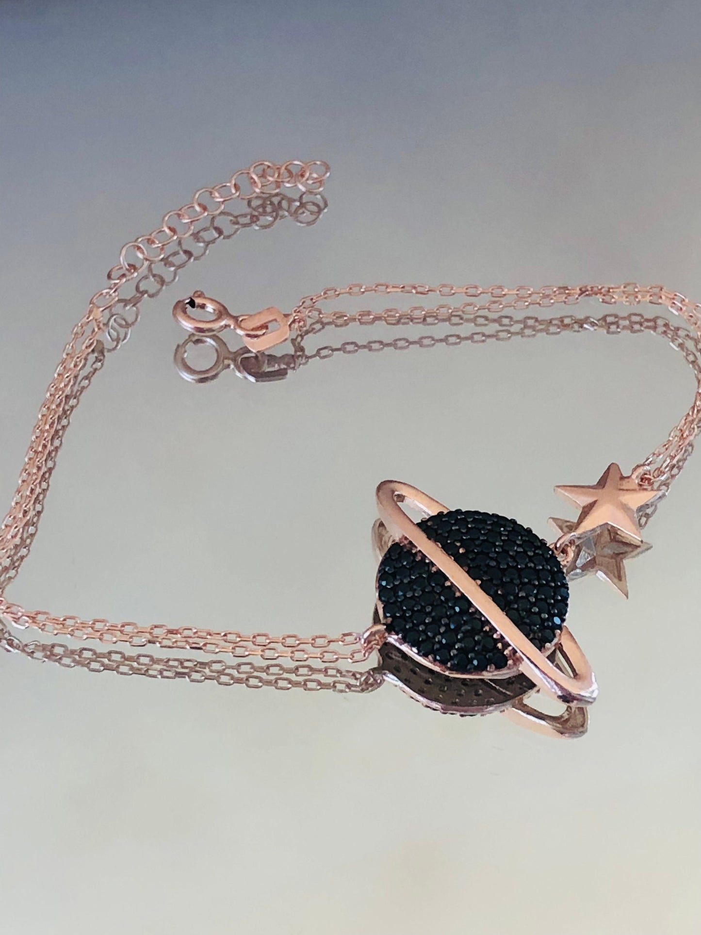 Rose Gold Black Stone Planet Bracelet