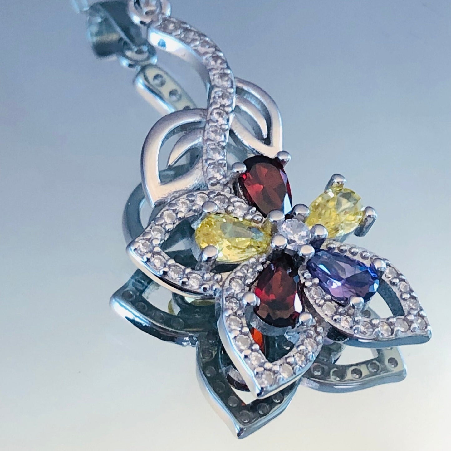Citrine-Garnet & Sapphire Stone Flower Necklace