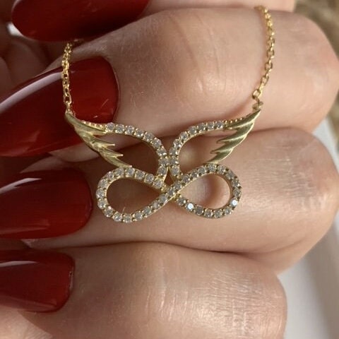 Gold Angel Wing & Infinity  Necklace