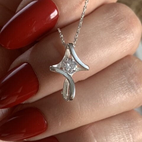 Camelia Cross and Solitaire Necklace