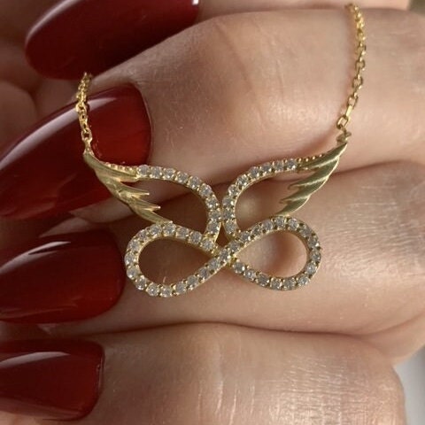 Gold Angel Wing & Infinity  Necklace